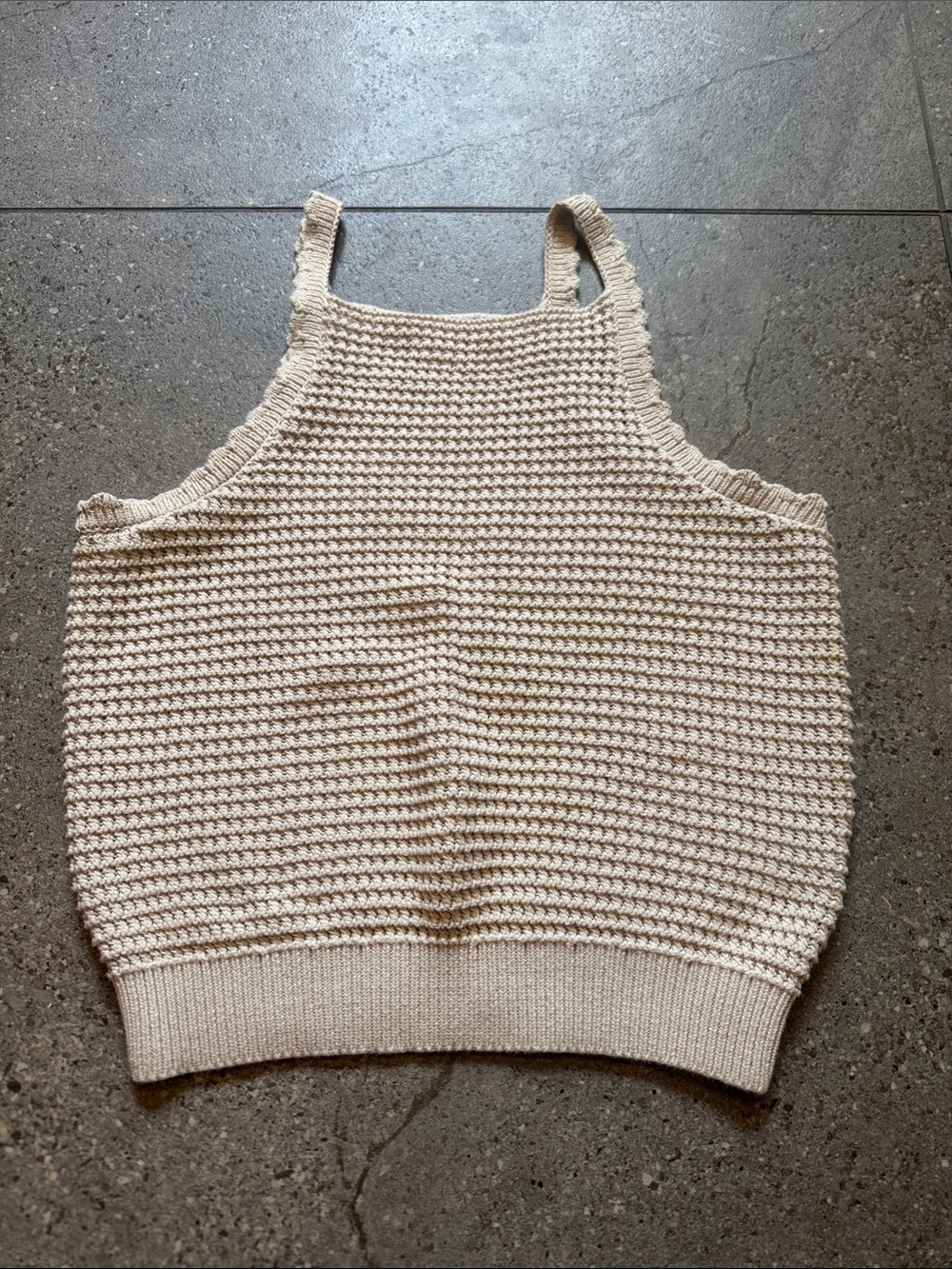 twik Cream Crochet-Style Knit Tank Top